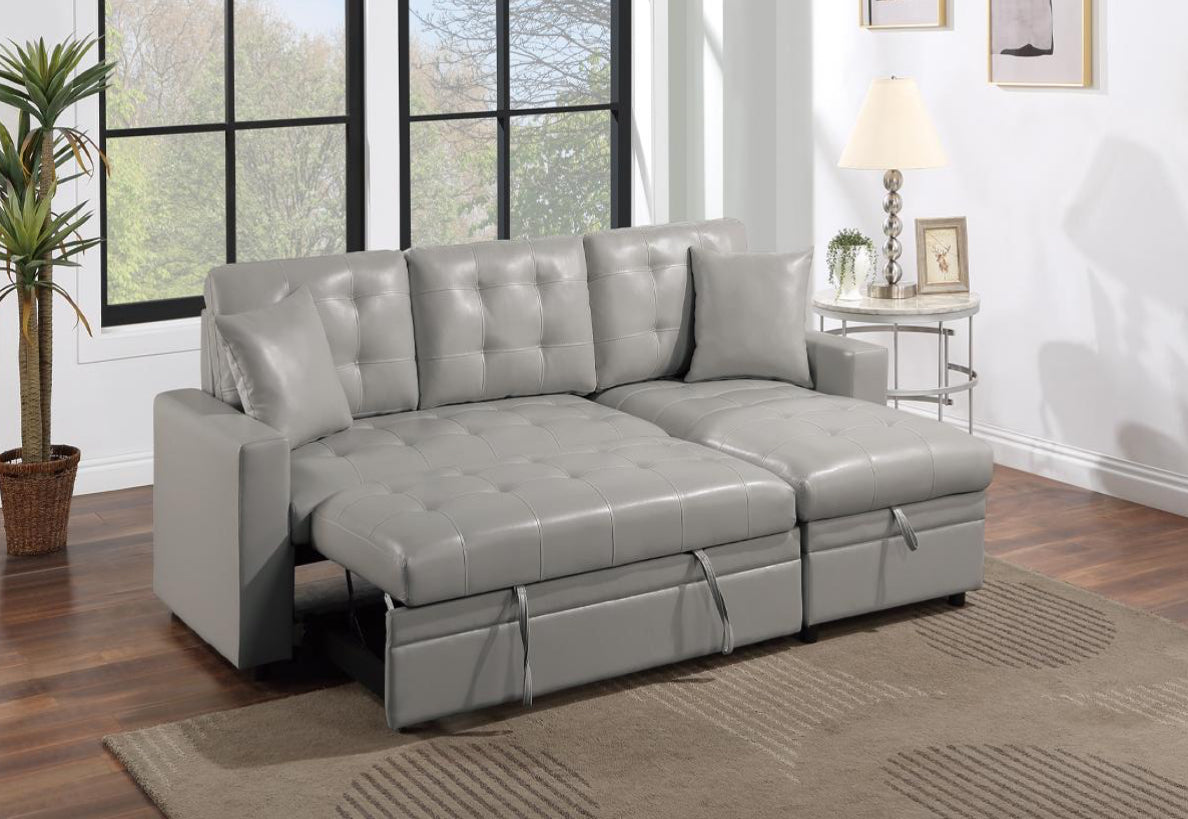 Reversible Convertible Sectional W/Storage - Light Grey Faux Leather