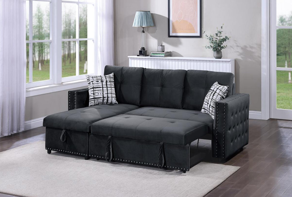 Reversible Convertible Sectional W/Storage - Black Velvet