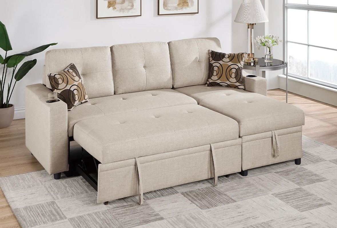 Reversible Convertible Sectional W/Storage - Beige